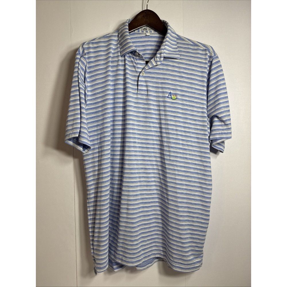 Peter Millar Polo Shirt Mens Large Blue White Striped Performance‎ Tech Golf